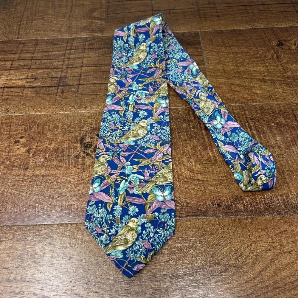Tie Rack Mens‎ Blue Bird and Butterfly Pattern Silk Necktie